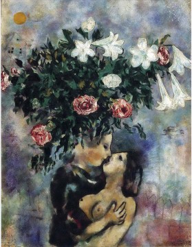 Marc Chagall Painting - Amantes bajo los lirios contemporáneo Marc Chagall